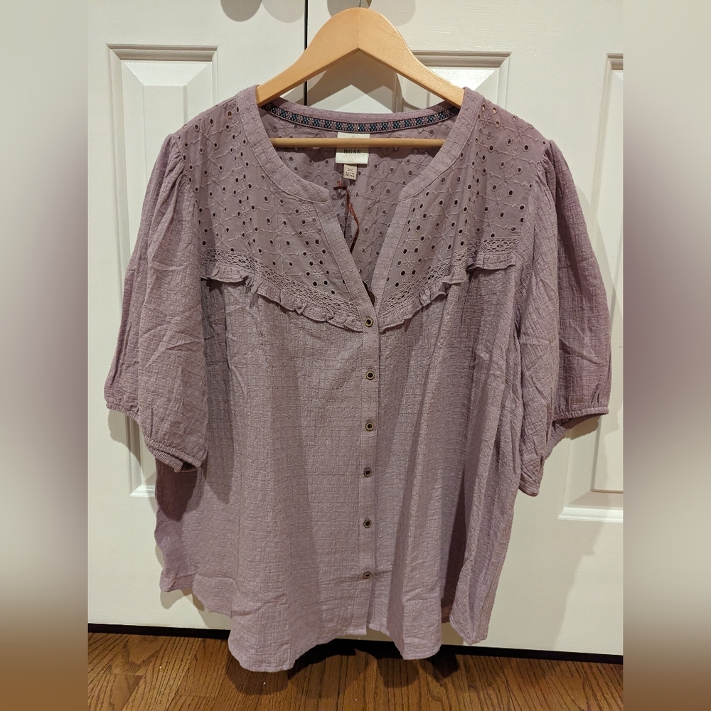 NWT plus sized Women's purple button down blouse